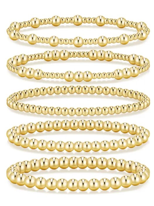 Gold Bead Ball Bracelet Stack
