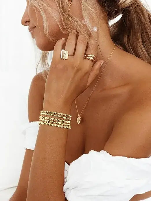 Gold Bead Ball Bracelet Stack