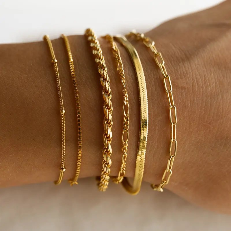 Dainty Gold Chain Bracelet Set