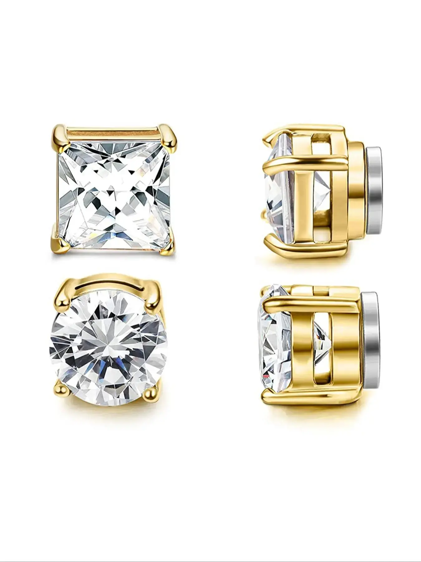 Magnetic Crystal Stud Earrings — 2 Pair Set