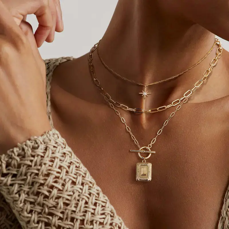 Layered Initial Necklace Set