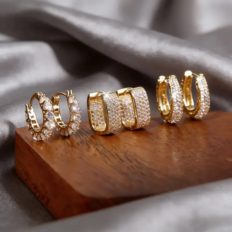 Crystal Huggie Earrings — Set of 3 Pairs