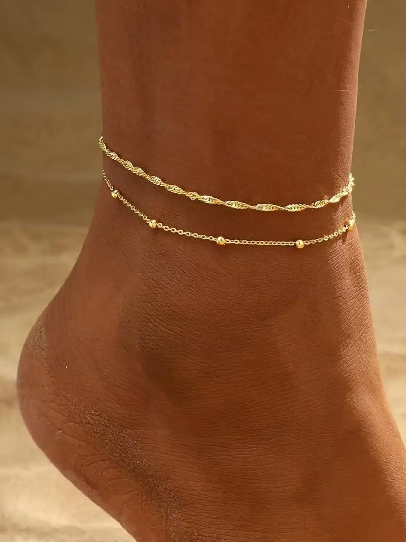 Layered Gold-Tone Anklet Set — 2 Pieces