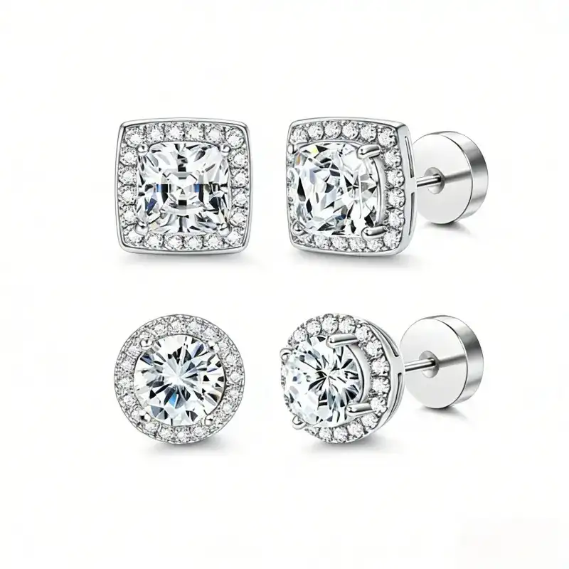 Zircon Stud Earring Set — 4 Pairs