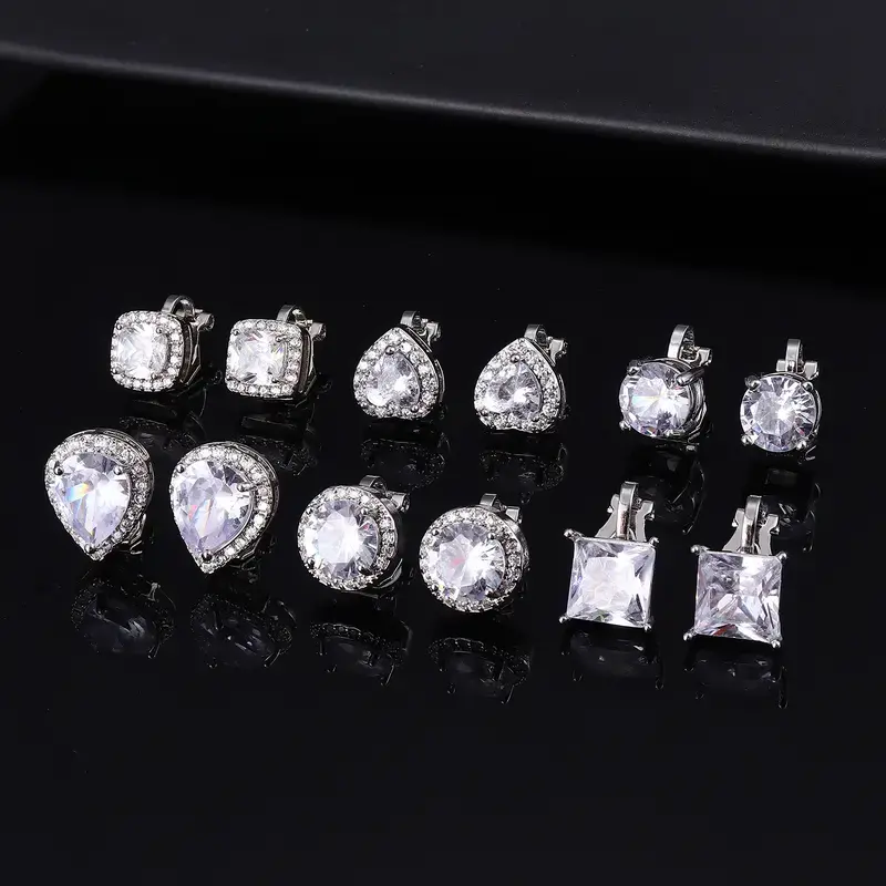 Crystal Clip-On Earrings — 6 Pair Set