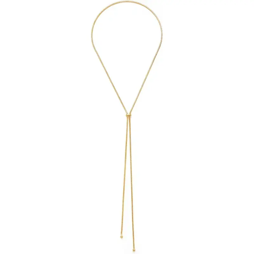 Adjustable snake-chain lariat necklace in gold-tone, full view on white